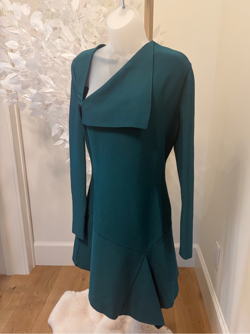 MISHA COLLECTION Emerald Green Mini Dress with Asymmetric Collar